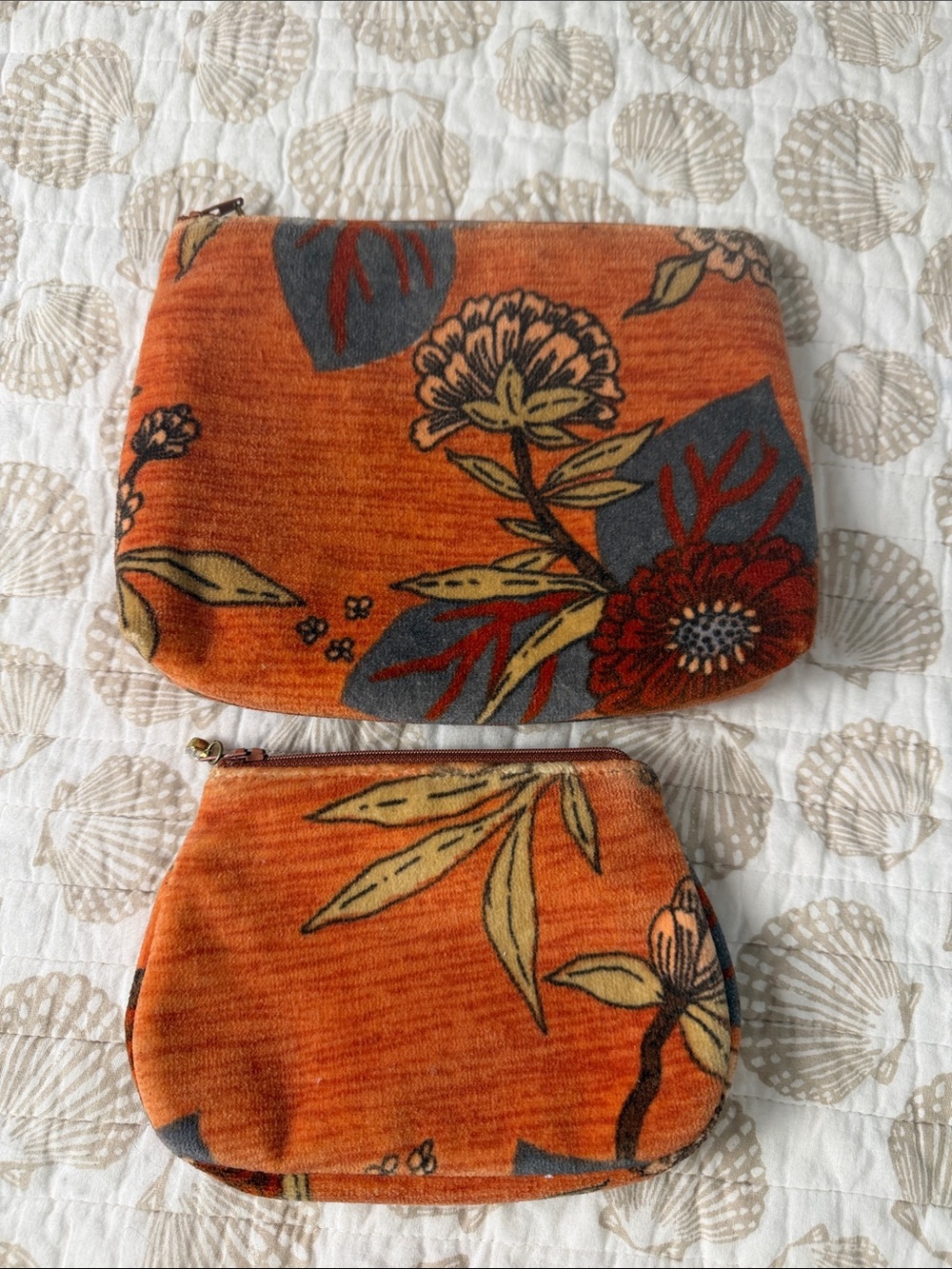 Patch NYC  by Russ and company Orangetapestry Floral Zip Pouch Set